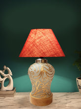 Conical Pink Jute Shade Lamp with Wood & Mosaic Glass Base